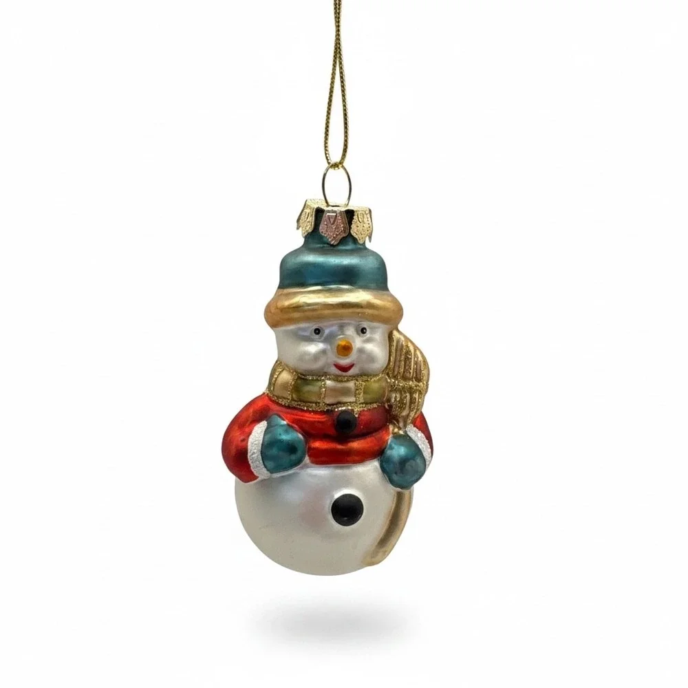 Vintage Hand Blown Mercury Glass Snowman Christmas Tree Ornament Glitter